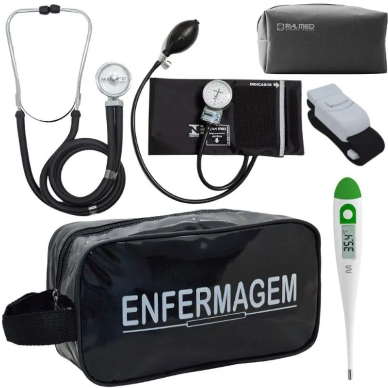 Kit Aparelho Pressão Estetoscópio Enfermagem Preto