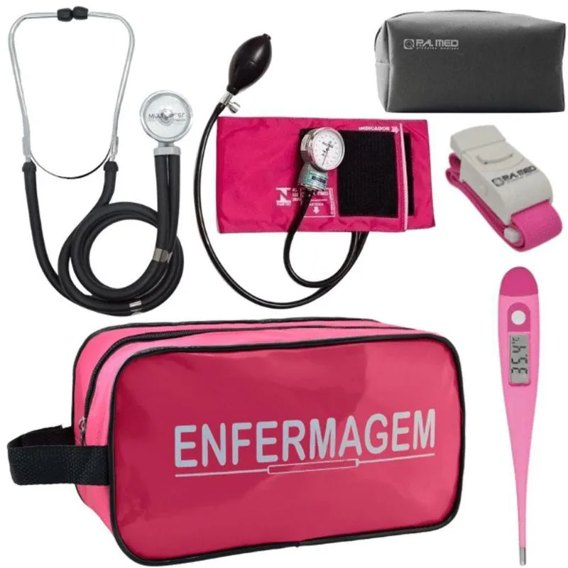 Kit Aparelho Pressão Estetoscópio Enfermagem Fúcsia