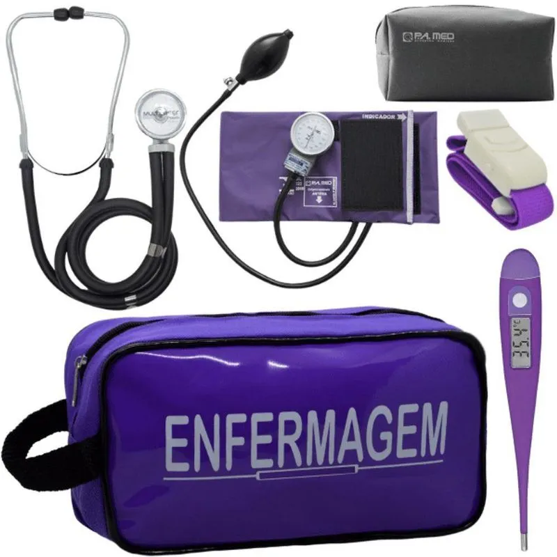 Kit Aparelho Pressão Estetoscópio Enfermagem Violeta Escuro