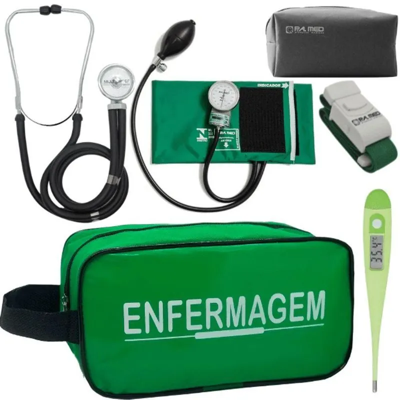 Kit Aparelho Pressão Estetoscópio Enfermagem Verde
