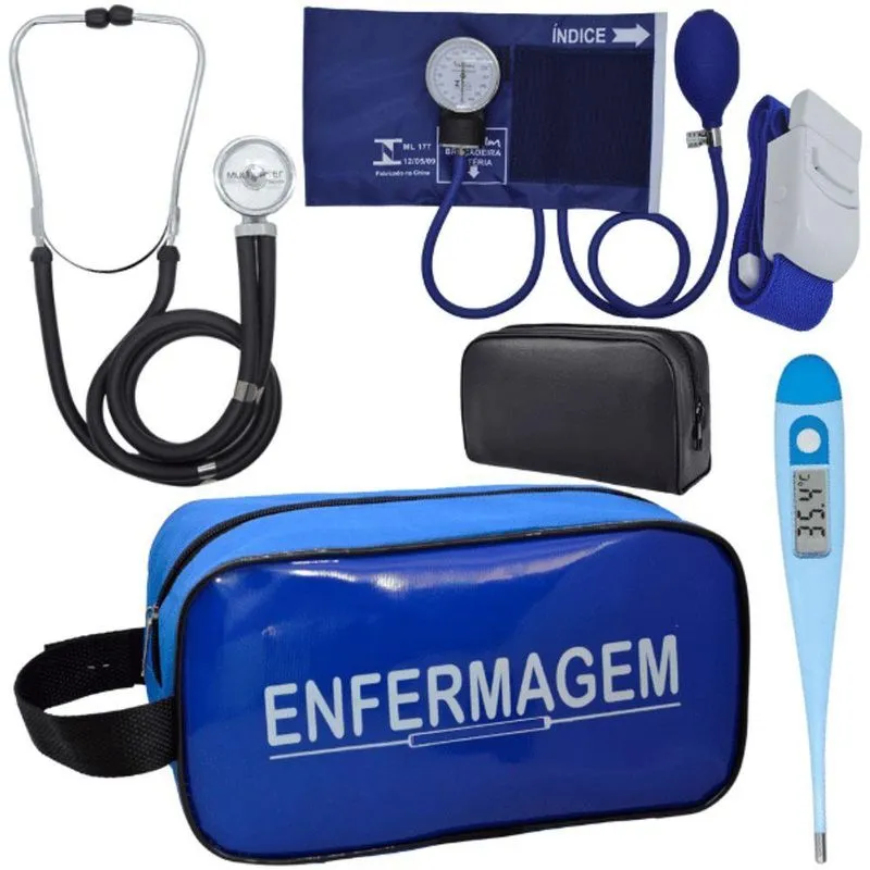 Kit Aparelho Pressão Estetoscópio Enfermagem Azul