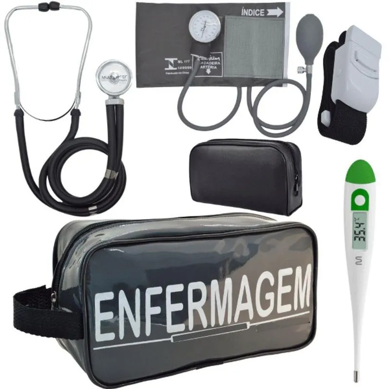 Kit Aparelho Pressão Estetoscópio Enfermagem Cinza
