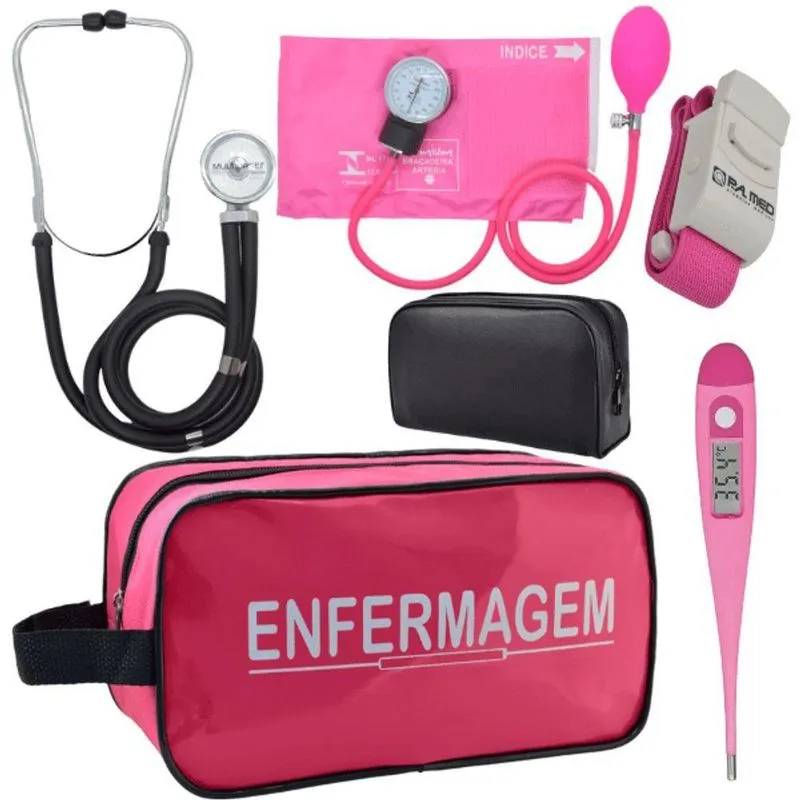 Kit Aparelho Pressão Estetoscópio Enfermagem Fúcsia