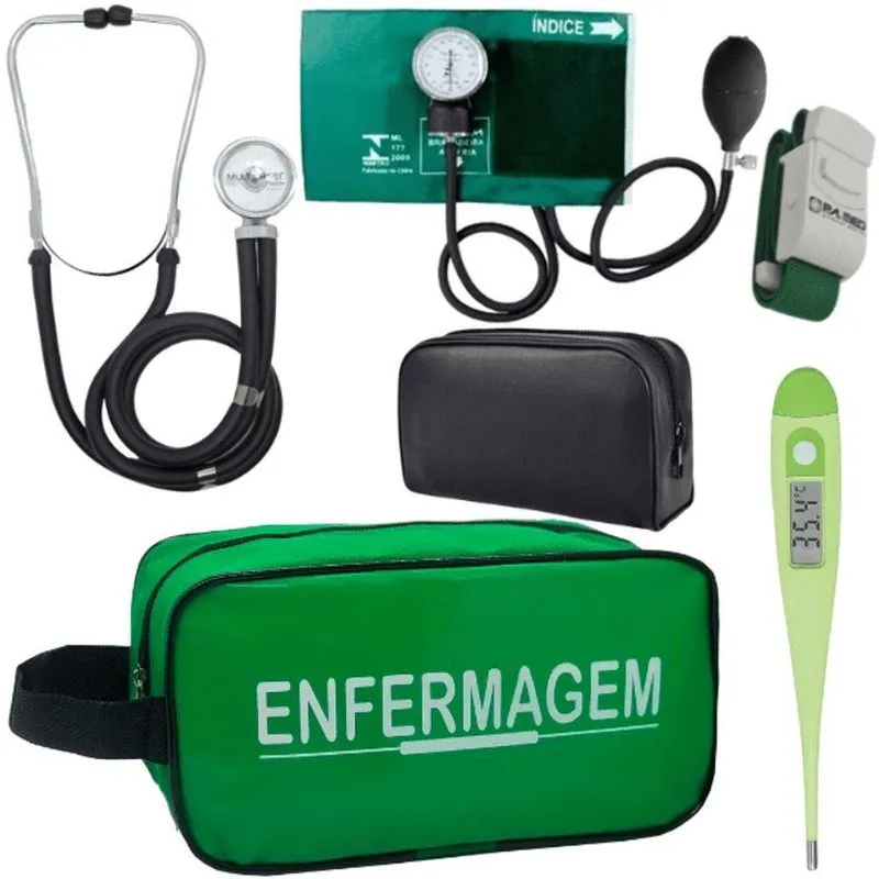 Kit Aparelho Pressão Estetoscópio Enfermagem Verde