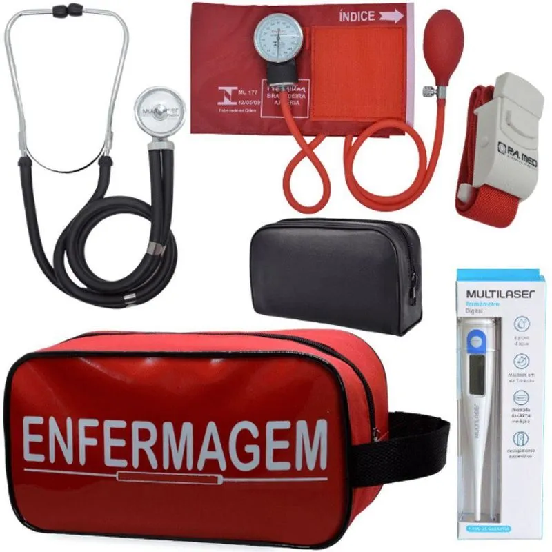 Kit Aparelho Pressão Estetoscópio Enfermagem Vermelho