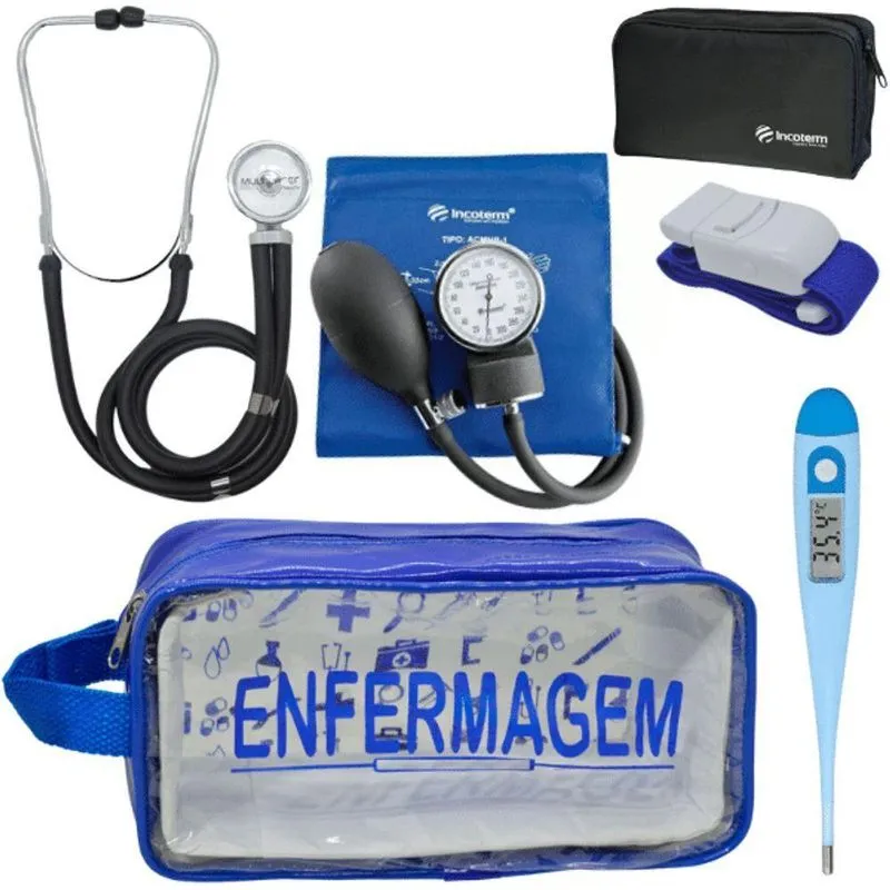 Kit Aparelho Pressão Estetoscópio Enfermagem Azul