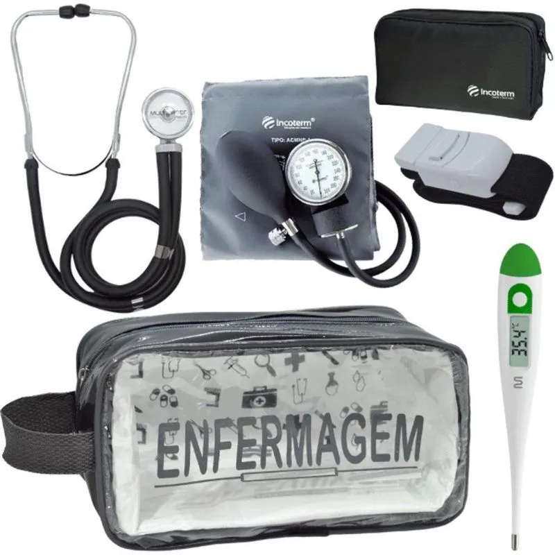 Kit Aparelho Pressão Estetoscópio Enfermagem Cinza