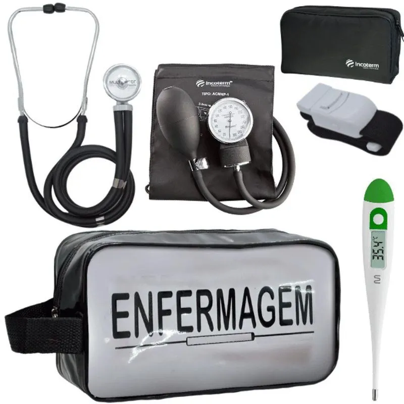 Kit Aparelho Pressão Estetoscópio Enfermagem Preto