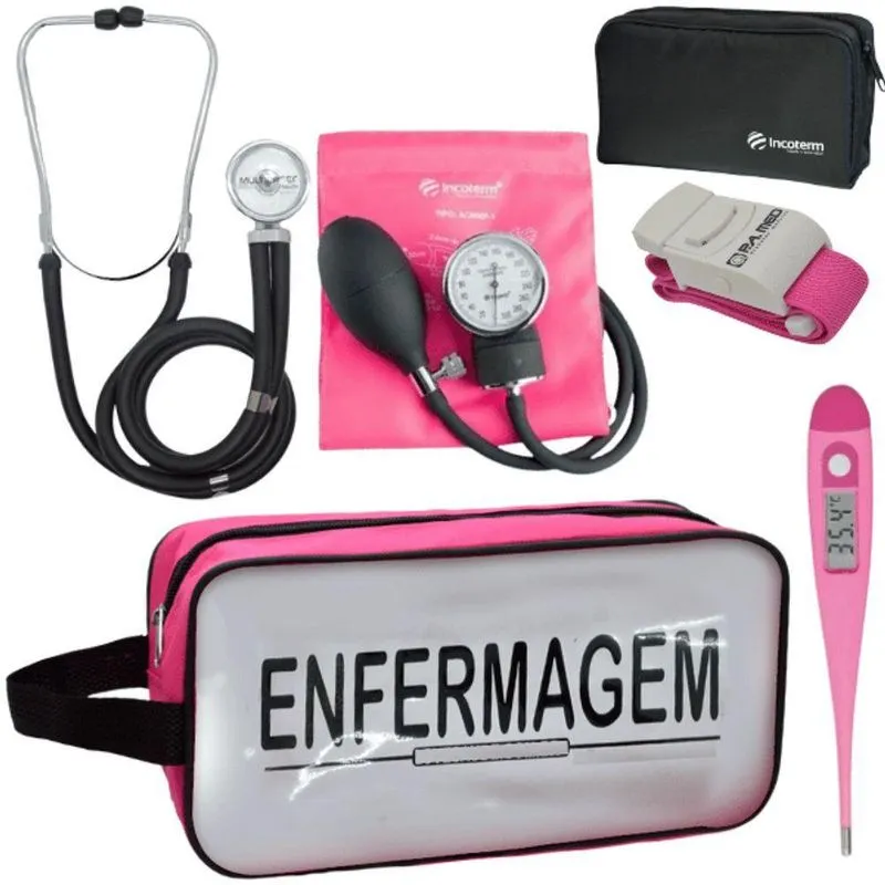 Kit Aparelho Pressão Estetoscópio Enfermagem Fúcsia