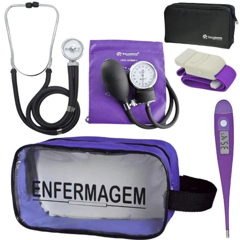 Kit Aparelho Pressão Estetoscópio Enfermagem Violeta Escuro