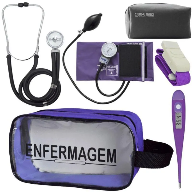 Kit Aparelho Pressão Estetoscópio Enfermagem Violeta Escuro
