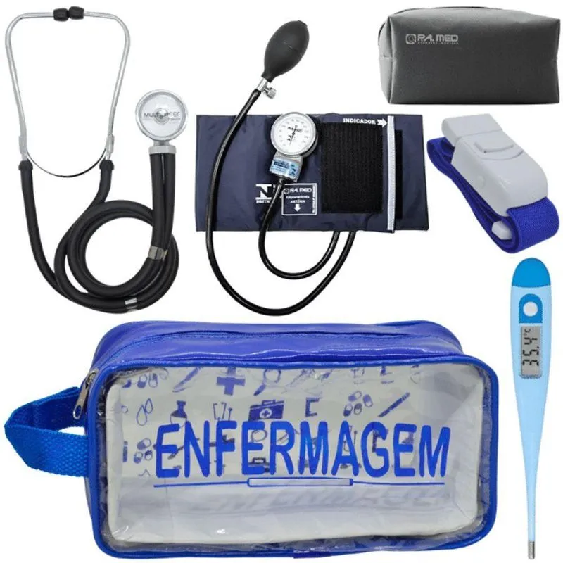 Kit Aparelho Pressão Estetoscópio Enfermagem Azul