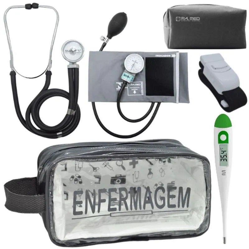 Kit Aparelho Pressão Estetoscópio Enfermagem Cinza