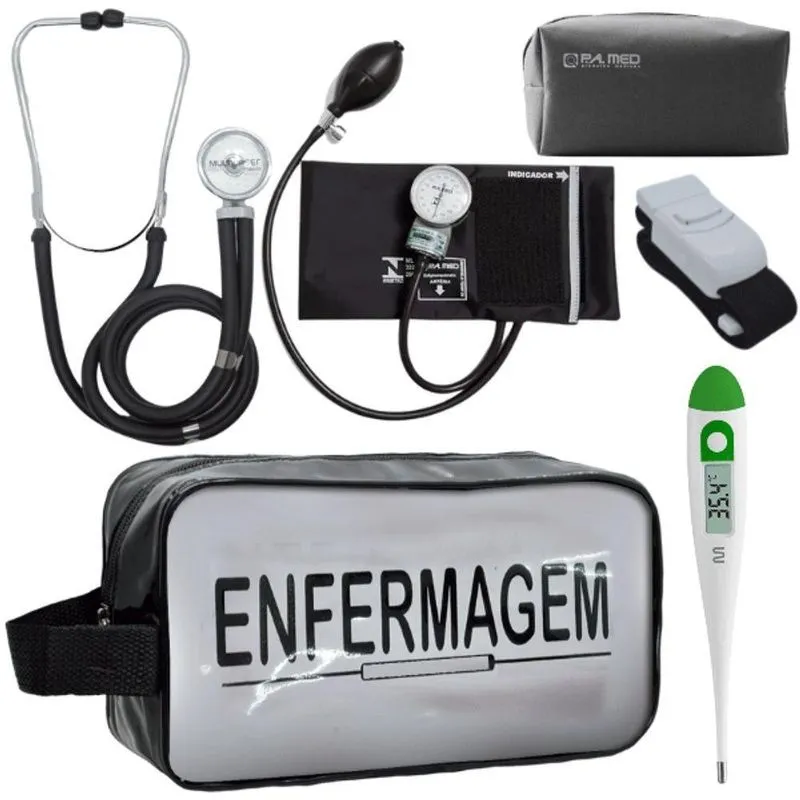 Kit Aparelho Pressão Estetoscópio Enfermagem Preto