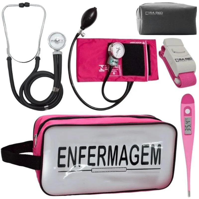 Kit Aparelho Pressão Estetoscópio Enfermagem Fúcsia