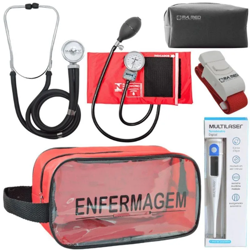Kit Aparelho Pressão Estetoscópio Enfermagem Vermelho