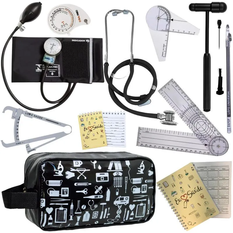 Kit Fisioterapia Goniômetro Martelo Buck- Preto Pa Med
