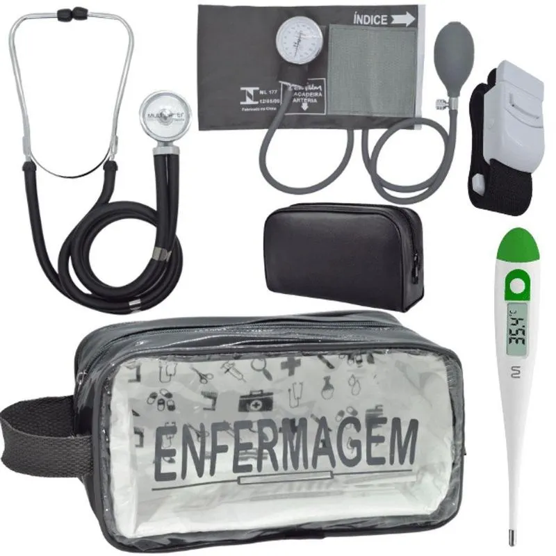 Kit Aparelho Pressão Estetoscópio Enfermagem Cinza