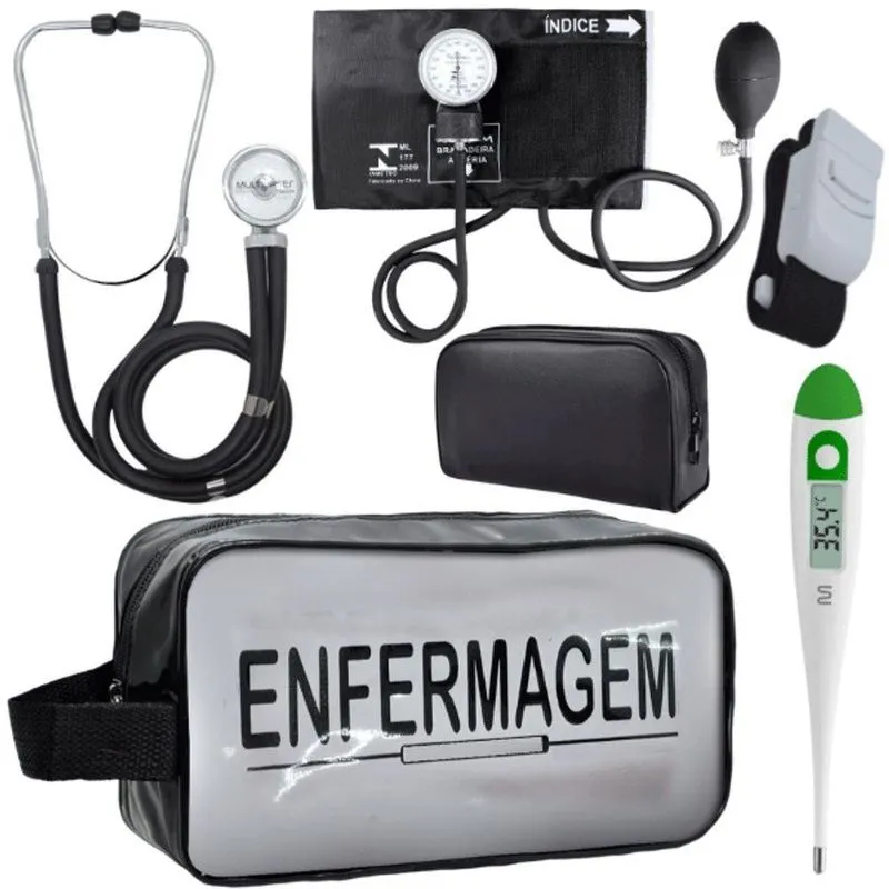 Kit Aparelho Pressão Estetoscópio Enfermagem Preto
