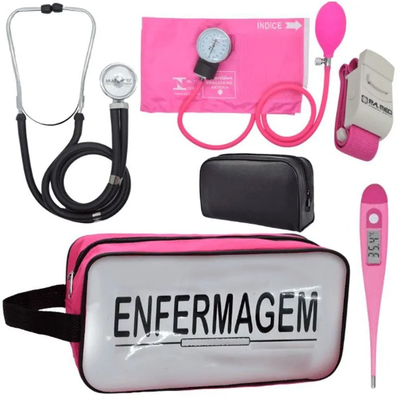 Kit Aparelho Pressão Estetoscópio Enfermagem Fúcsia