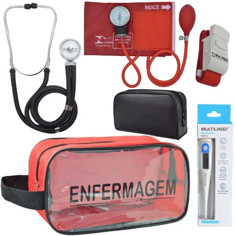 Kit Aparelho Pressão Estetoscópio Enfermagem Vermelho