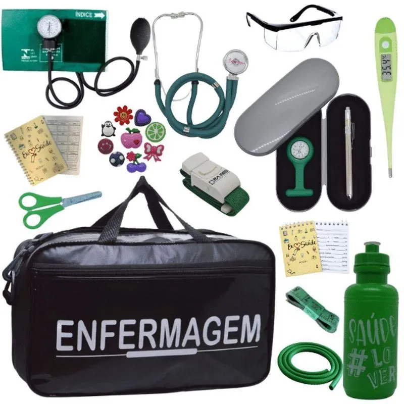 Kit Bolsa Cores Aparelho Pressao Esfigmomanometro Enfermagem Verde