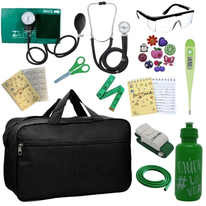 Kit Bolsa Aparelho De Pressão Esfigmomanômetro Verde