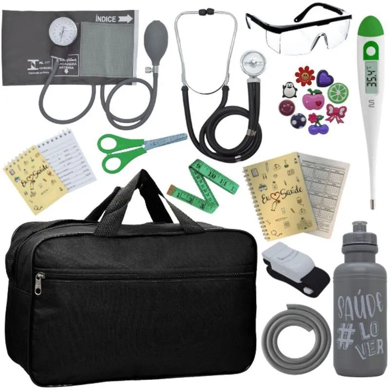 Kit Bolsa Aparelho De Pressão Esfigmomanômetro Cinza