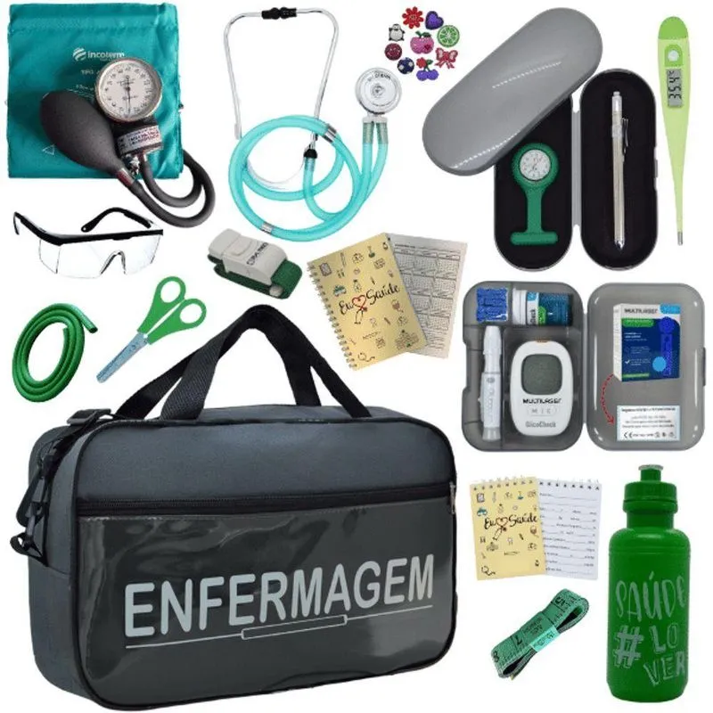 Kit Bolsa Cores Aparelho Pressao Esfigmomanometro Medidor Enfermagem Verde