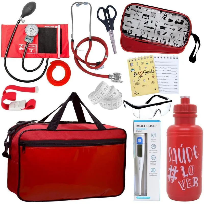 Kit Enfermagem Aparelho Medidor - Vermelho Pa Med