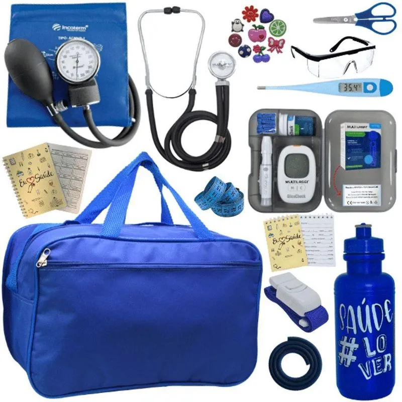 Kit Bolsa Aparelho De Pressão Esfigmomanômetro Esteto Medidor Azul