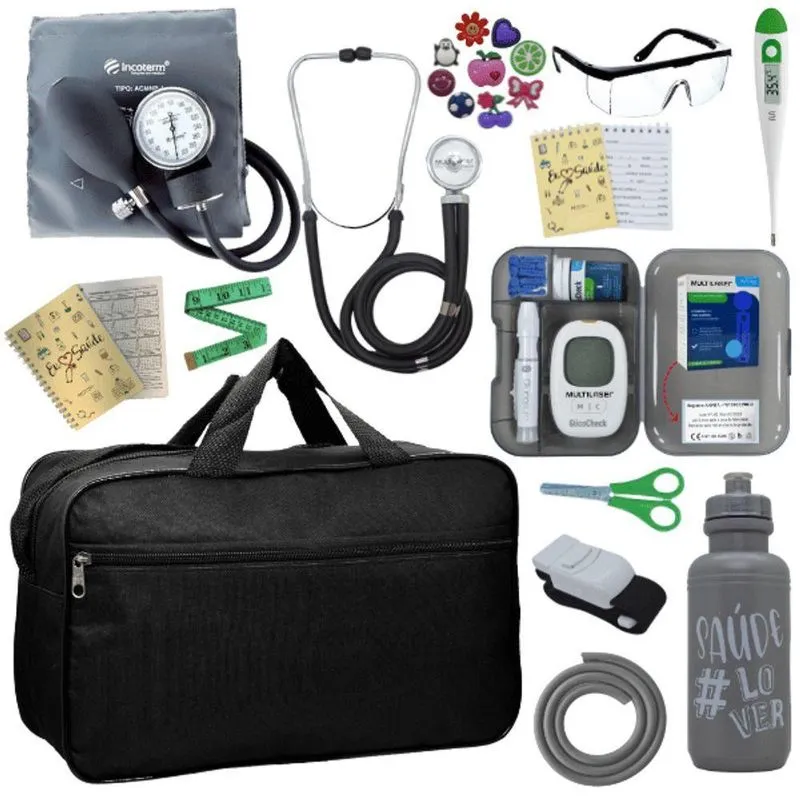 Kit Bolsa Aparelho De Pressão Esfigmomanômetro Esteto Medidor Cinza