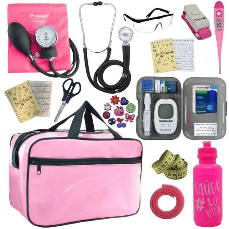 Kit Bolsa Aparelho De Pressão Esfigmomanômetro Esteto Medidor Rosa