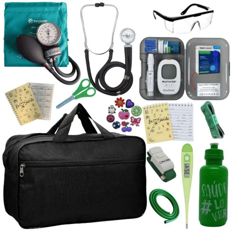 Kit Bolsa Aparelho De Pressão Esfigmomanômetro Esteto Medidor Verde