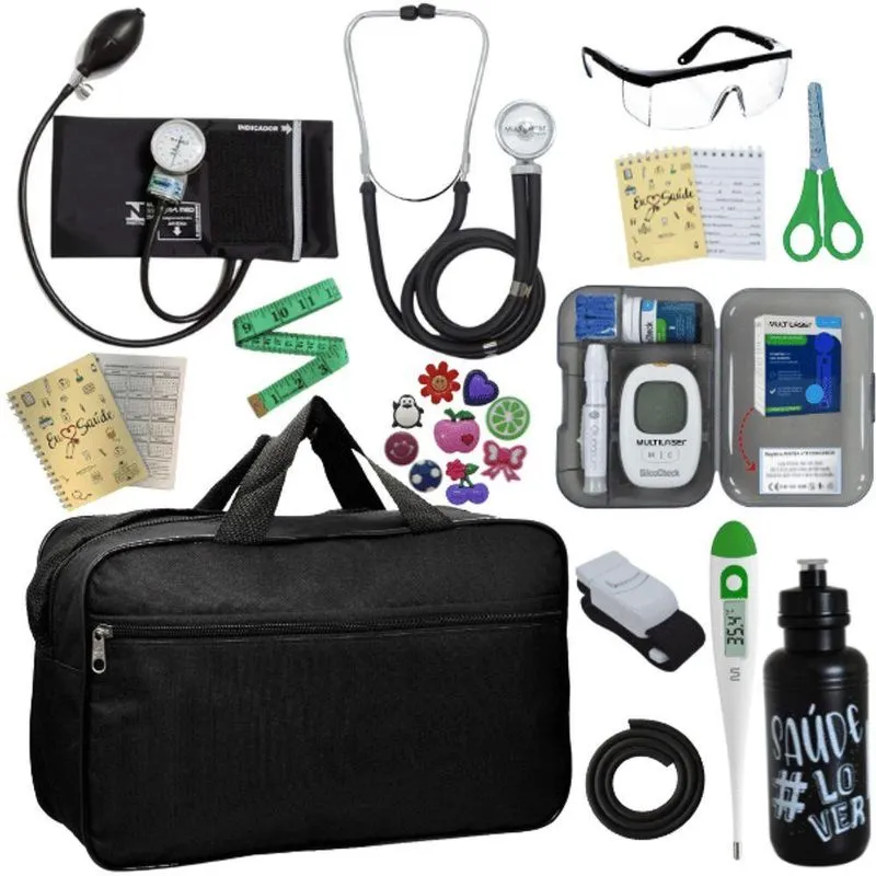 Kit Bolsa Aparelho De Pressão Esfigmomanômetro Esteto Medidor Preto