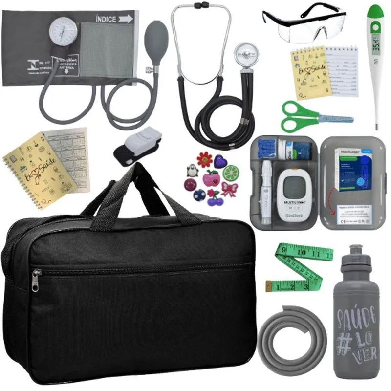Kit Bolsa Aparelho De Pressão Esfigmomanômetro Esteto Medidor Cinza