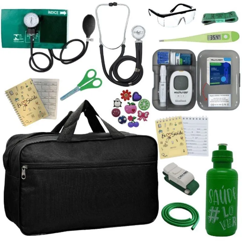Kit Bolsa Aparelho De Pressão Esfigmomanômetro Esteto Medidor Verde