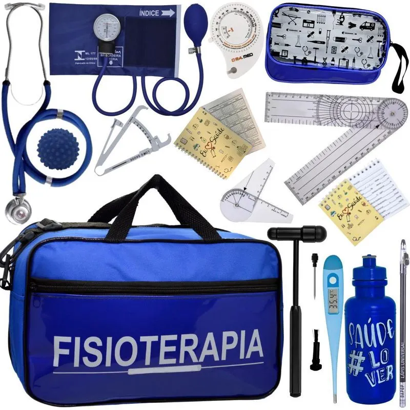 Kit Fisioterapia Goniômetro Fita Imc- Azul Premium