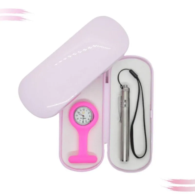 Kit Relogio Lapela + Lanterna + Estojo Estagio Enfermagem Rosa