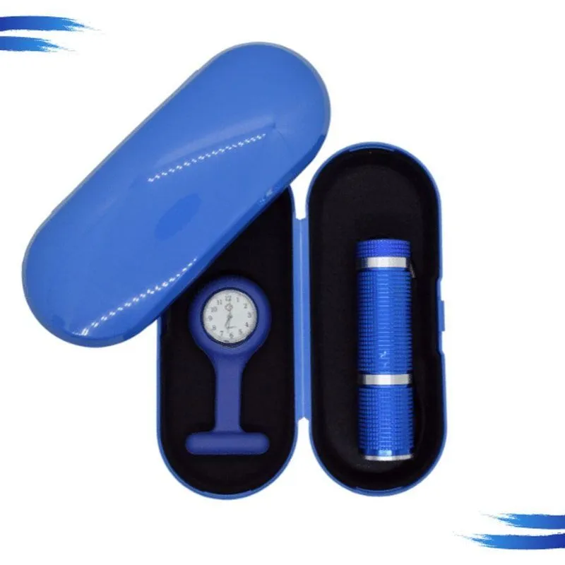 Kit Relogio Lapela + Lanterna + Estojo Estagio Enfermagem Azul