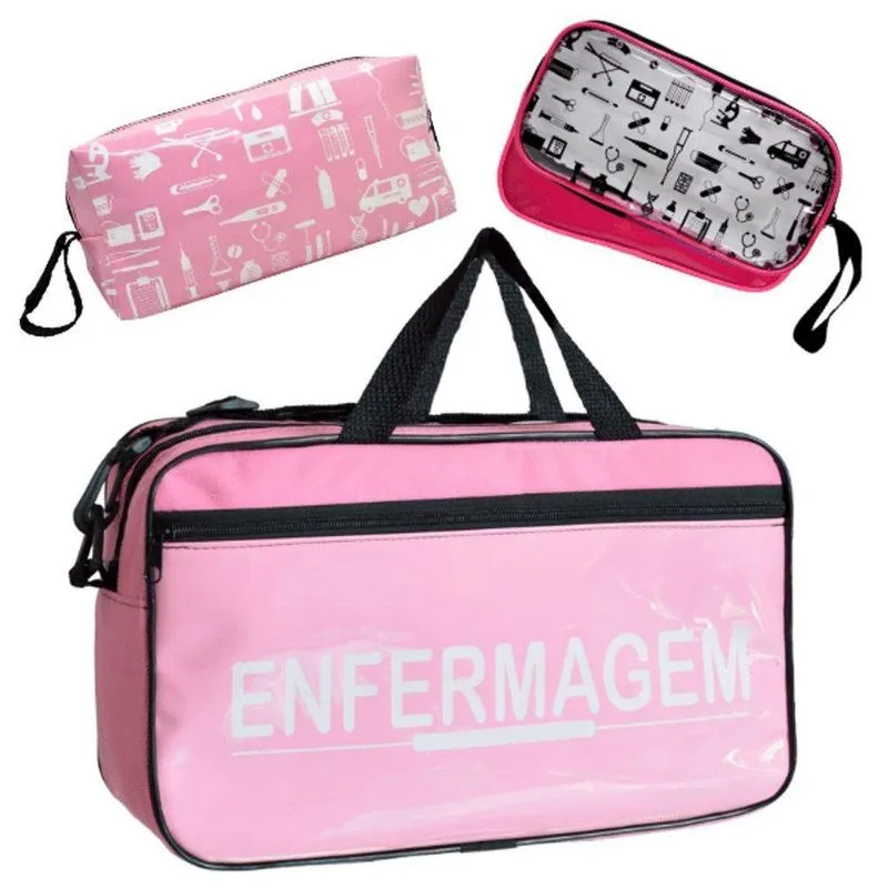 Kit Bolsa Cores Exclusiva Para Estagio Modelo Rosa Bebê Enfermagem
