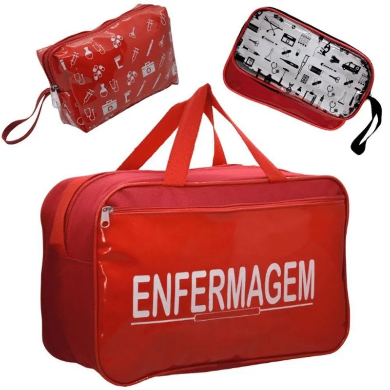 Kit Bolsa Cores Exclusiva Para Estagio Modelo Vermelho Enfermagem
