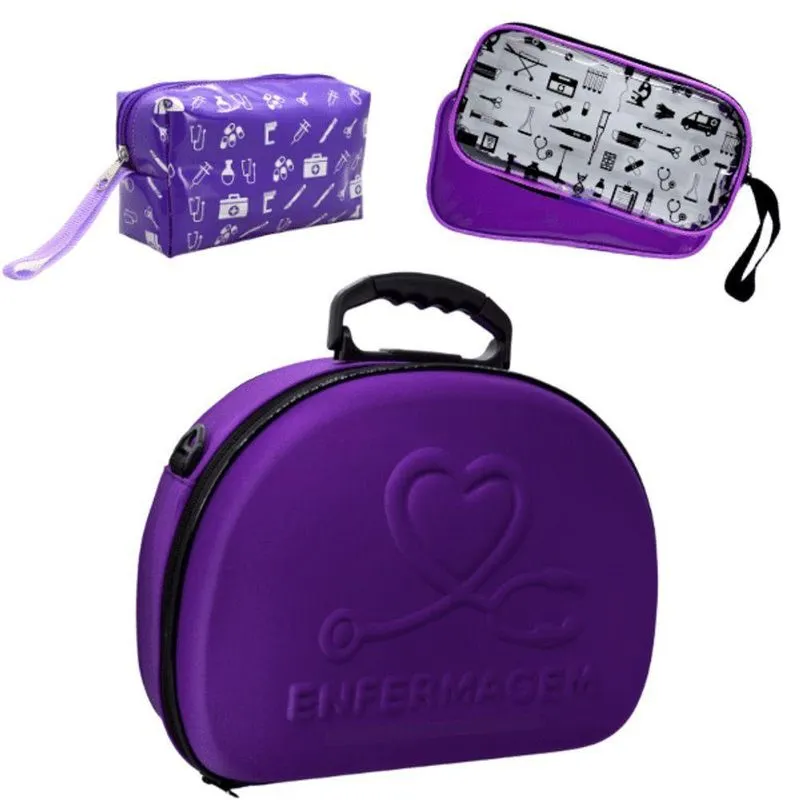 Kit Bolsas Estagio Enfermagem Case Protetora Modelo Roxo Enfermagem