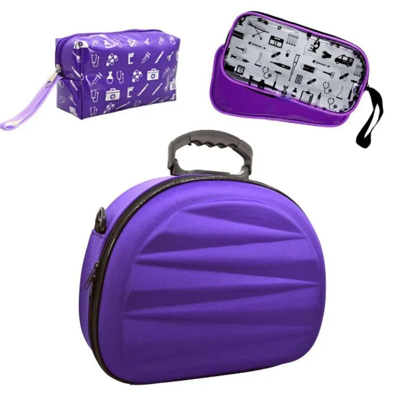 Kit Bolsas Estagio Enfermagem Case Protetora Modelo Roxo Ondas