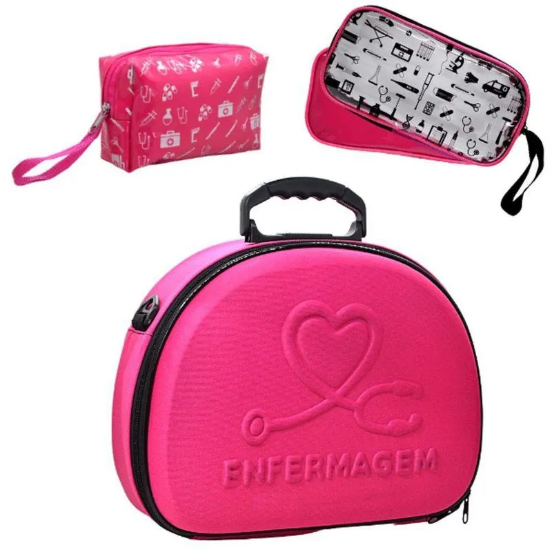 Kit Bolsas Estagio Enfermagem Case Protetora Modelo Rosa Enfermagem