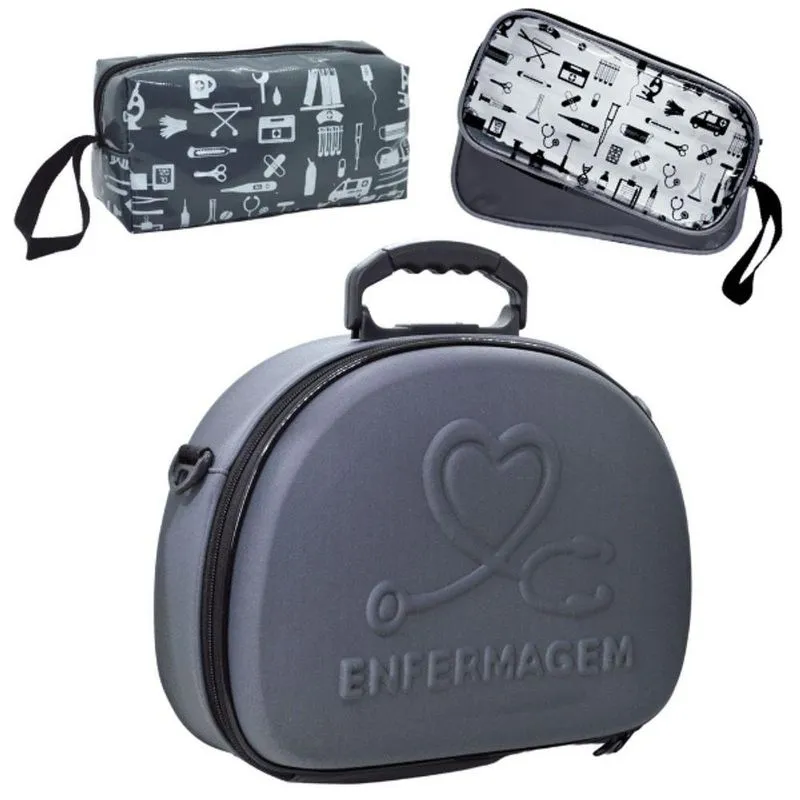 Kit Bolsas Estagio Enfermagem Case Protetora Modelo Grafite Enfermagem