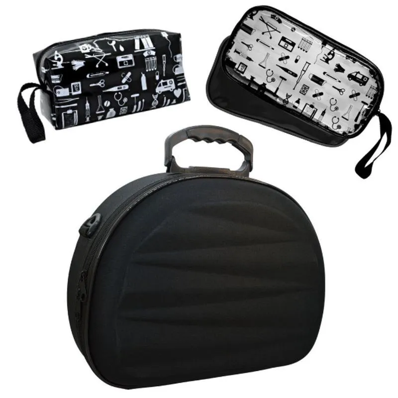 Kit Bolsas Estagio Enfermagem Case Protetora Modelo Preto Ondas