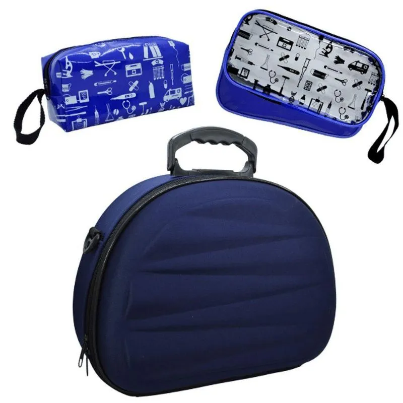 Kit Bolsas Estagio Enfermagem Case Protetora Modelo Azul Ondas