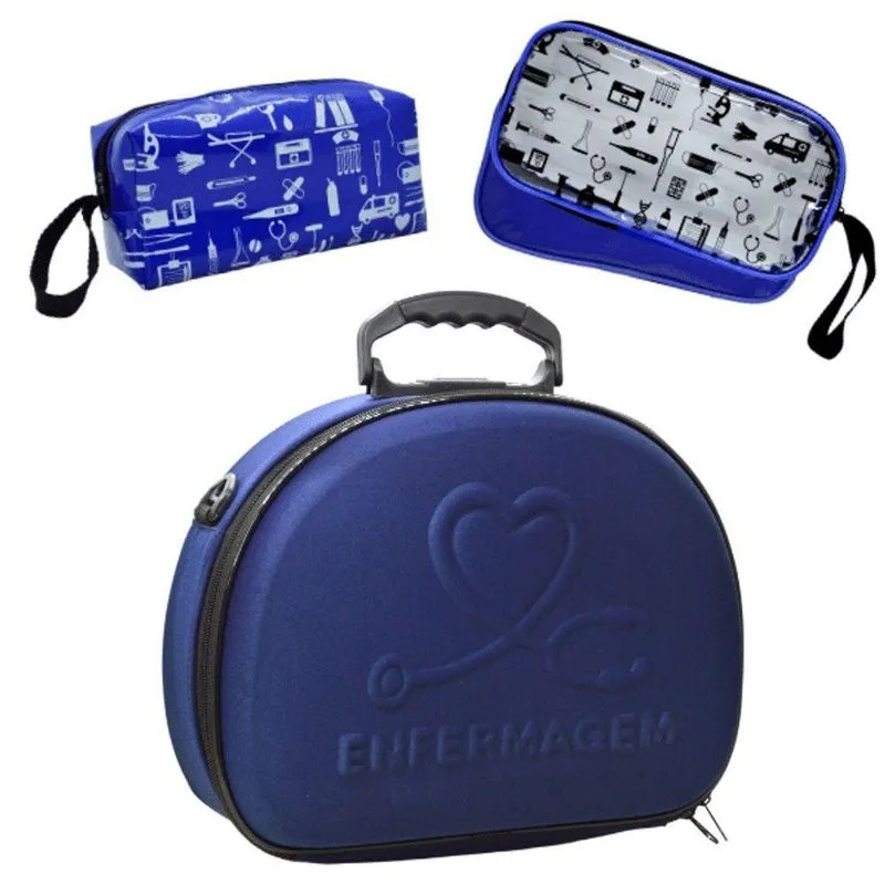 Kit Bolsas Estagio Enfermagem Case Protetora Modelo Azul Enfermagem