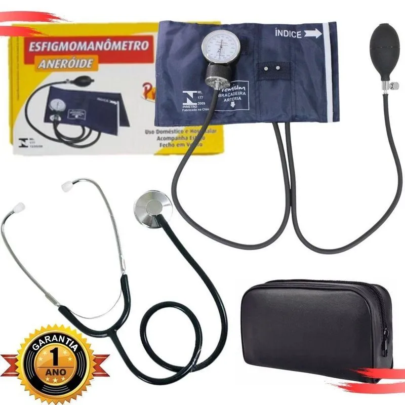 Aparelho De Pressão Esfigmomanômetro Aneroide Fecho Metal + Estetoscópio Simples